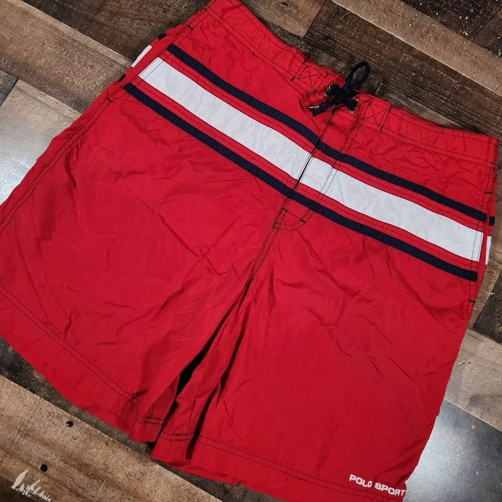 Vintage 90s Polo Sport Swim Trunks Mens Large Red Ralph Lauren Mesh Lined